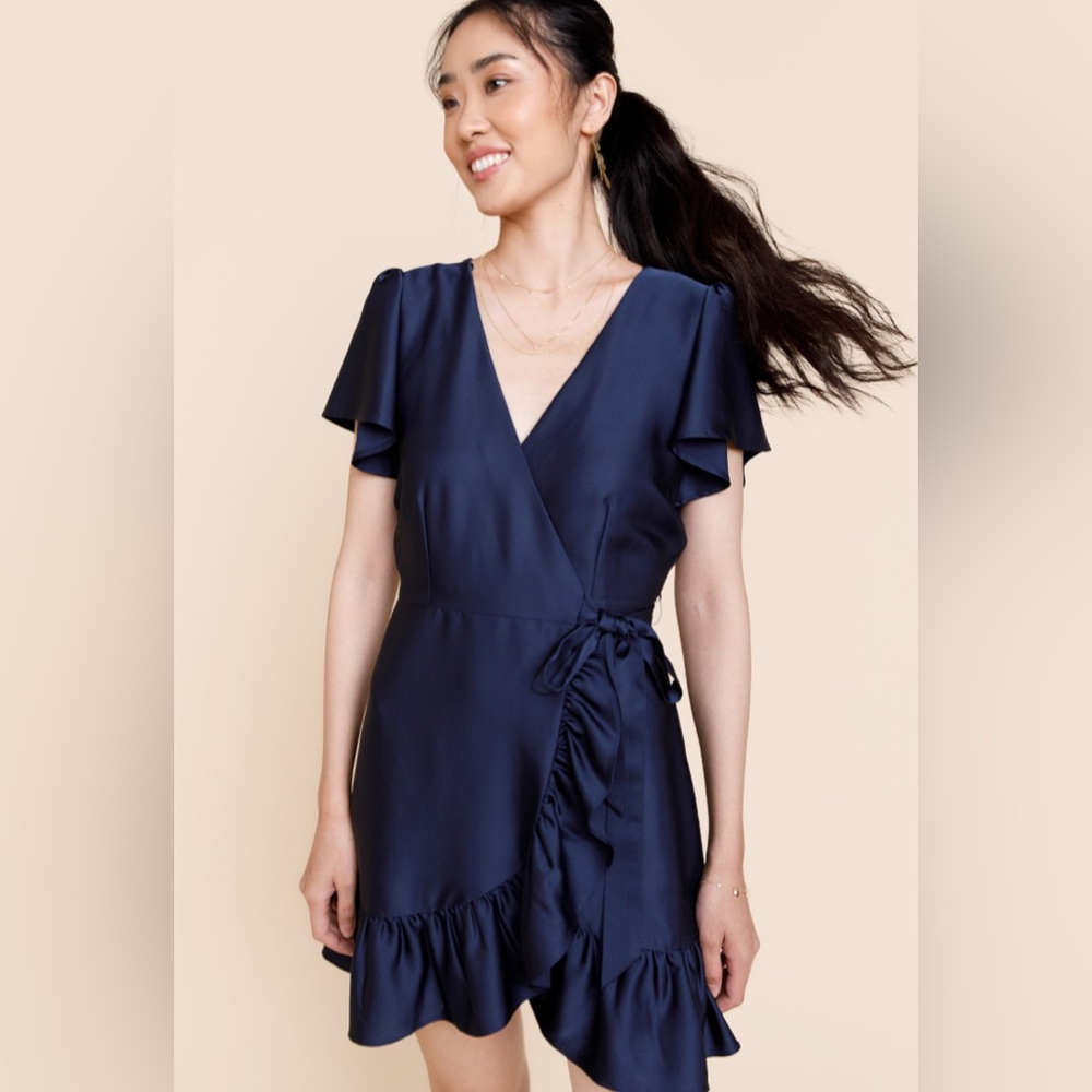 Francesca’s Heather Satin Wrap Mini Dress